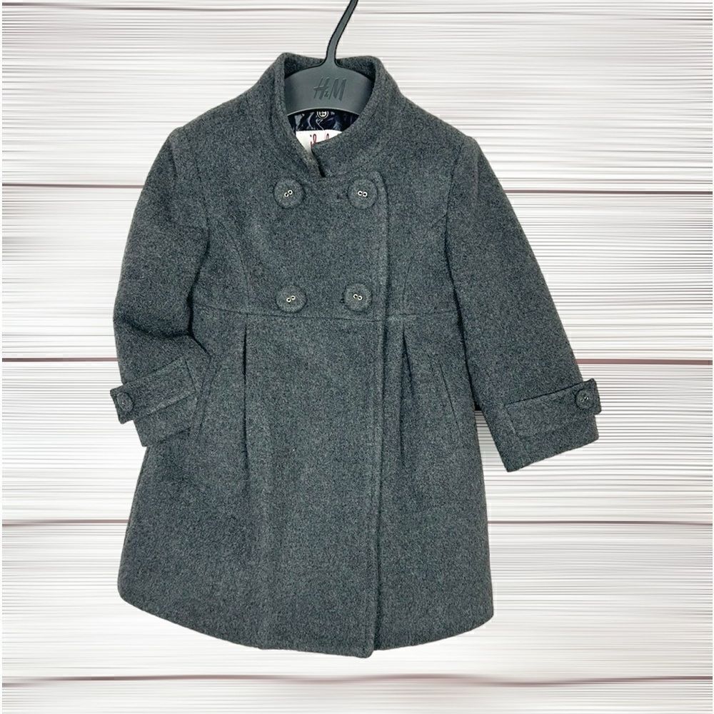 IL GUFO Girl’s Wool Blend Gray Pea Coat Wool Blend with Windproof Lining 2 years